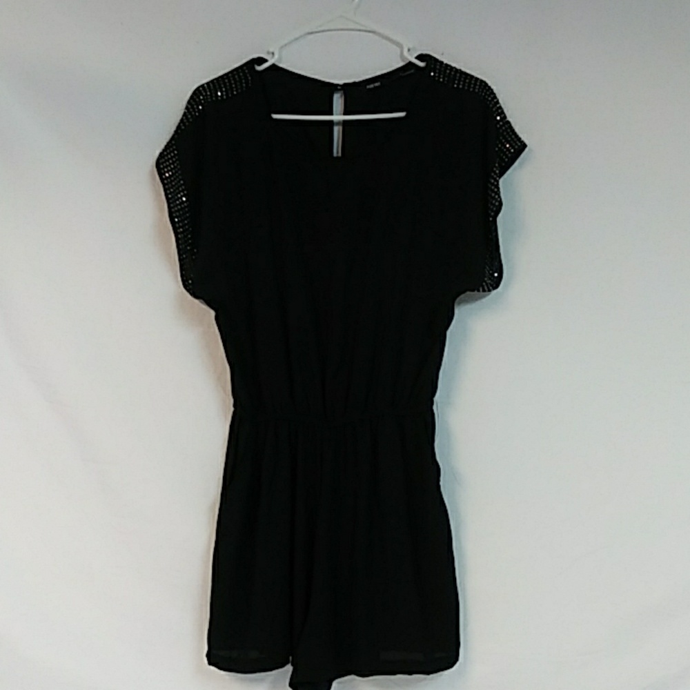 Black Sheer Romper shorts. Medium. Buttons in back